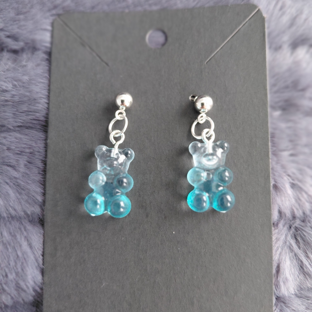 Silver and Blue Gummy Bear Earrings